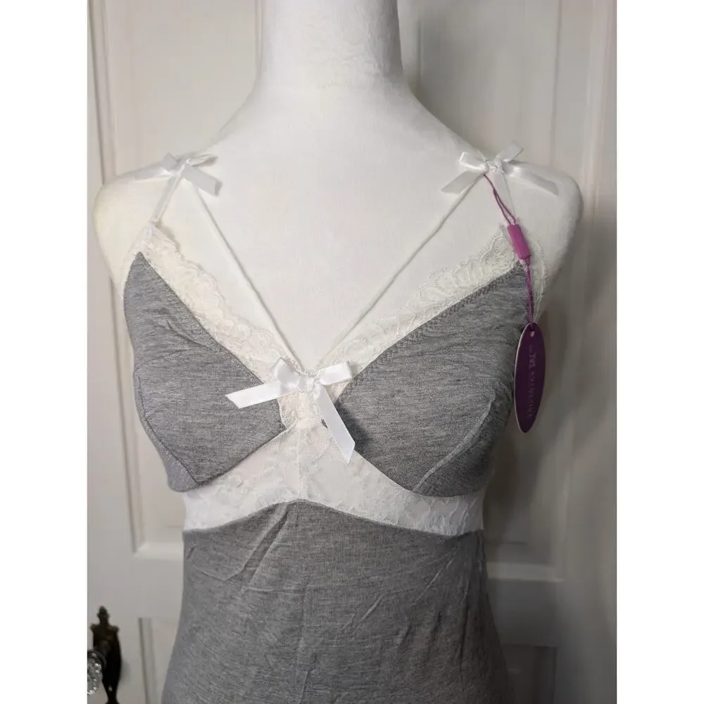 Avidlove Lace Feminine Babydoll Nightgown Grey Bow Small (792) - Picture 2 of 4